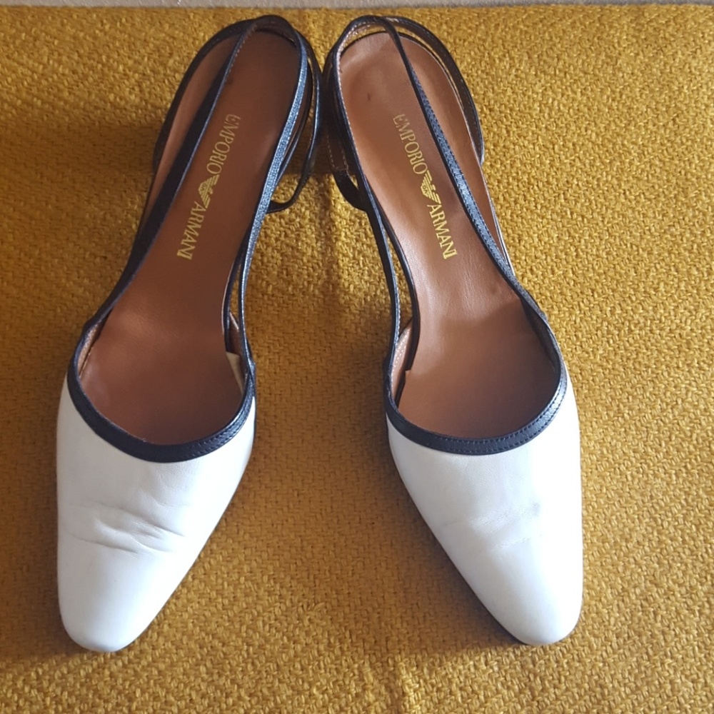 A FINE PICK! Emporio Armani White Slingback Sandal Shoes. Women's Sz. 7.5